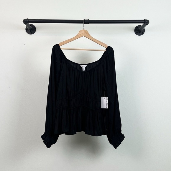 NWT Nine West Women’s Satin Peplum Long Sleeve Top in Black XXL - Picture 3 of 7